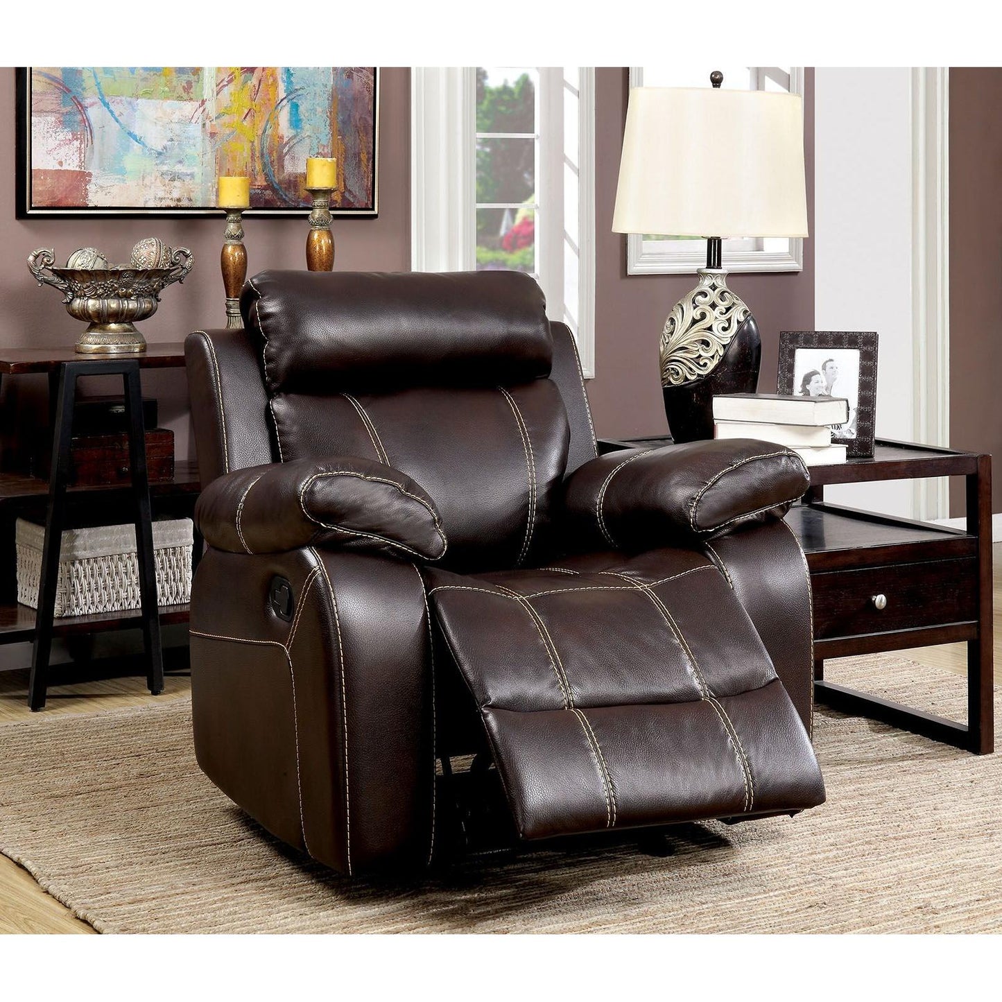  Furniture of America Chancellor Leatherette Recliner CM6788-CH IMAGE 2