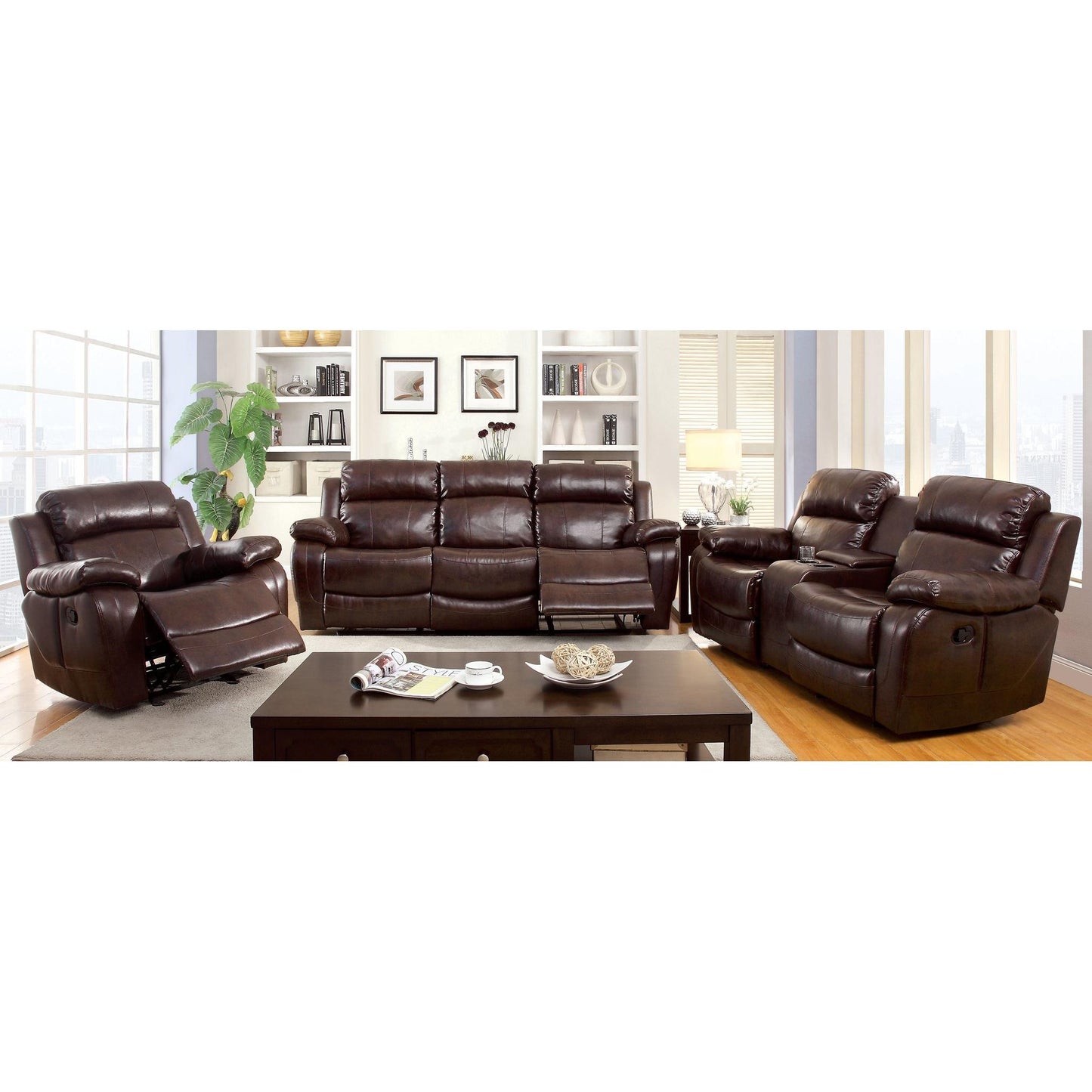  Furniture of America Hughes Leather Look Recliner CM6312-CH IMAGE 3