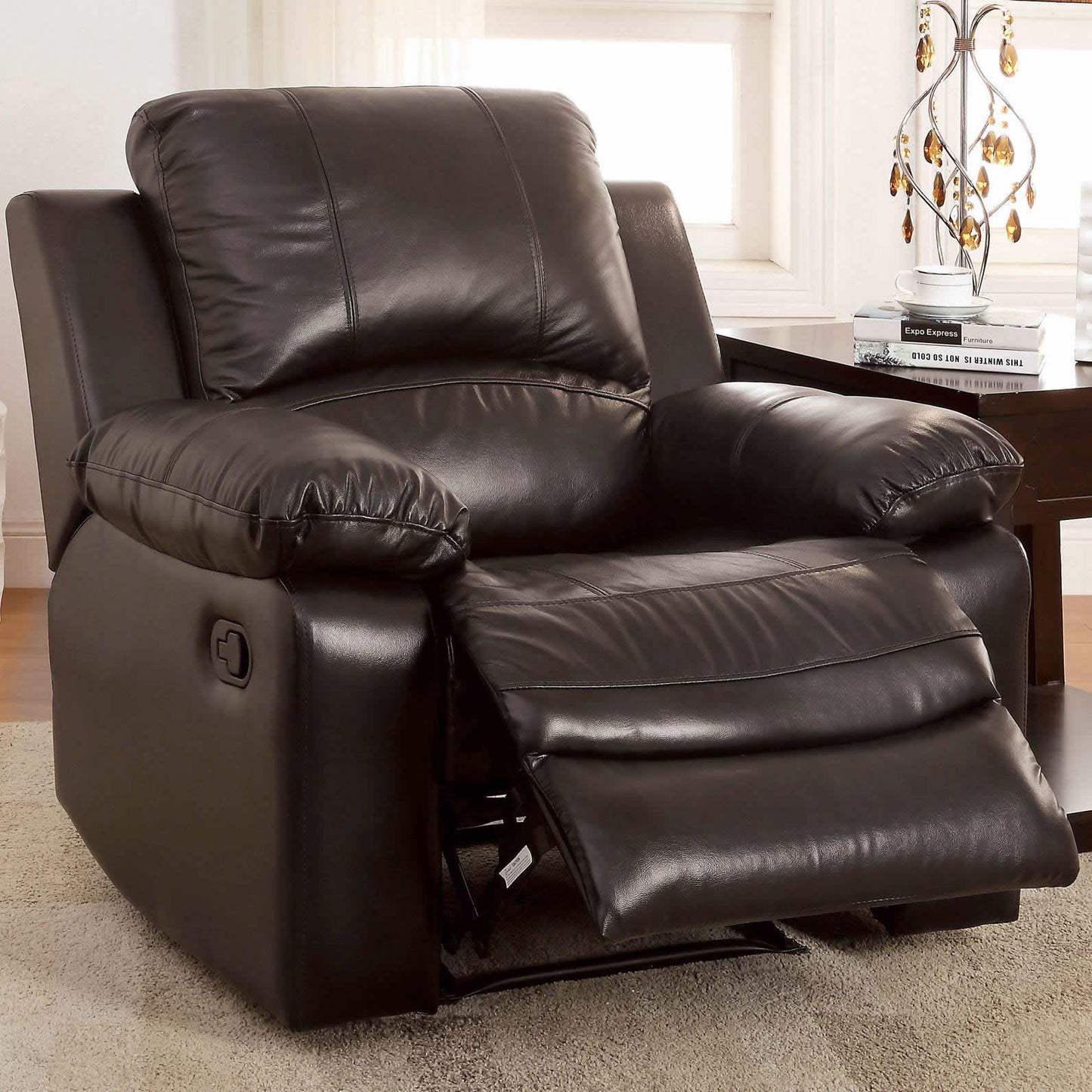  Furniture of America Davenport Leather Match Recliner CM6327-CH IMAGE 1