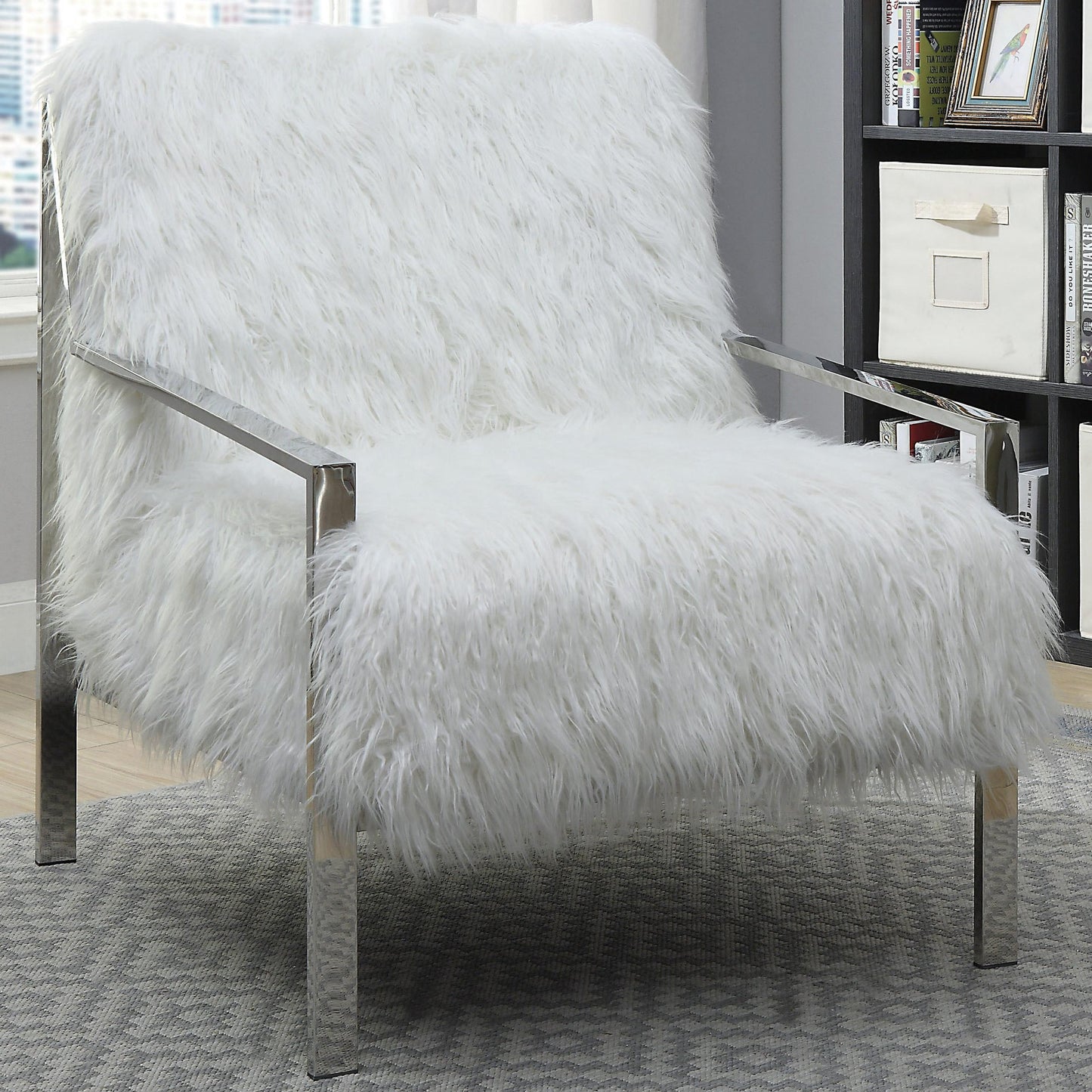  Furniture of America Birr Stationary Faux Fur Accent Chair CM-AC6137WH IMAGE 1