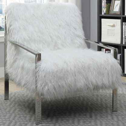  Furniture of America Birr Stationary Faux Fur Accent Chair CM-AC6137WH IMAGE 1
