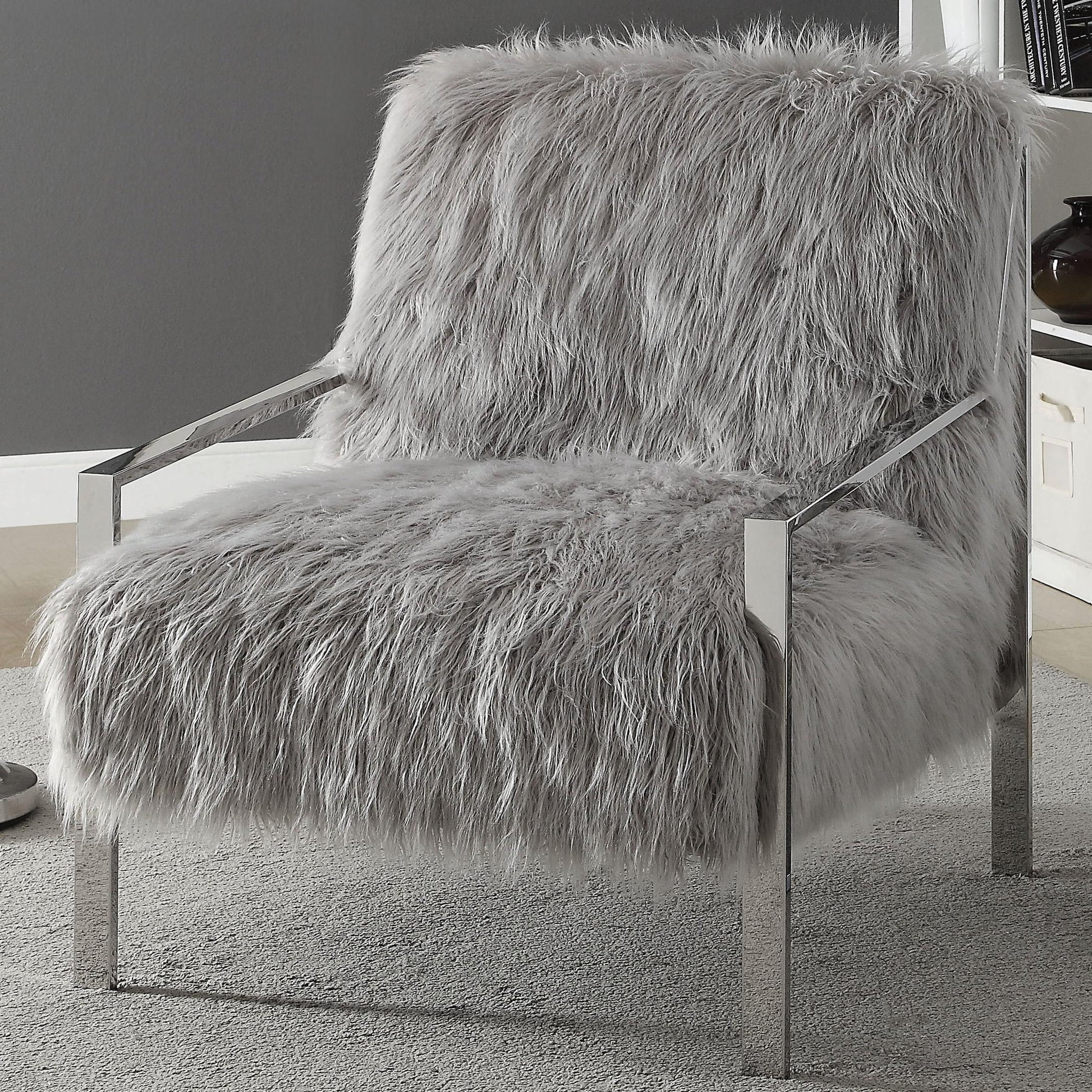  Furniture of America Birr Stationary Faux Fur Accent Chair CM-AC6137GY IMAGE 1