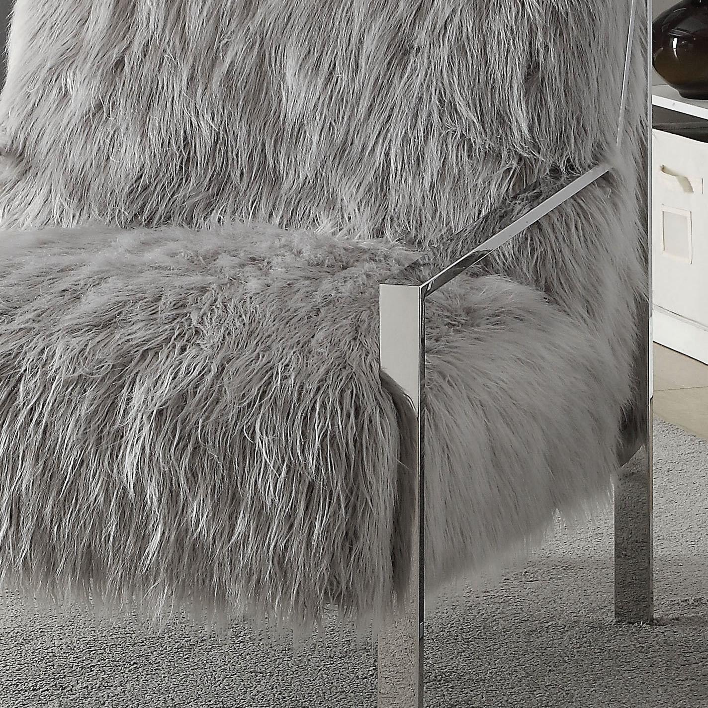  Furniture of America Birr Stationary Faux Fur Accent Chair CM-AC6137GY IMAGE 2