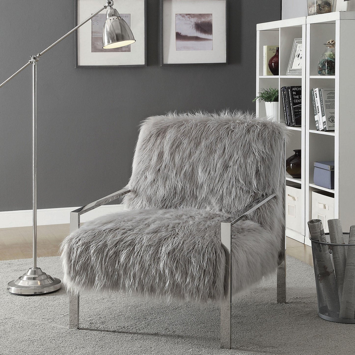  Furniture of America Birr Stationary Faux Fur Accent Chair CM-AC6137GY IMAGE 4
