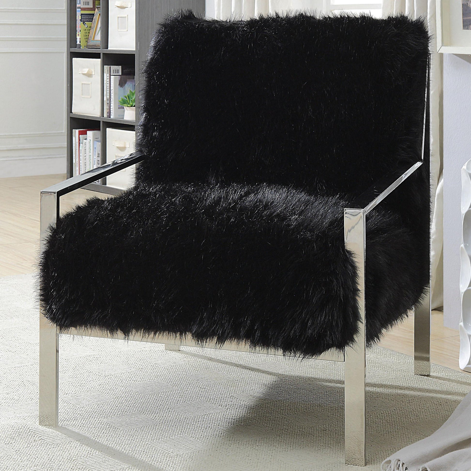  Furniture of America Birr Stationary Faux Fur Accent Chair CM-AC6137BK IMAGE 1