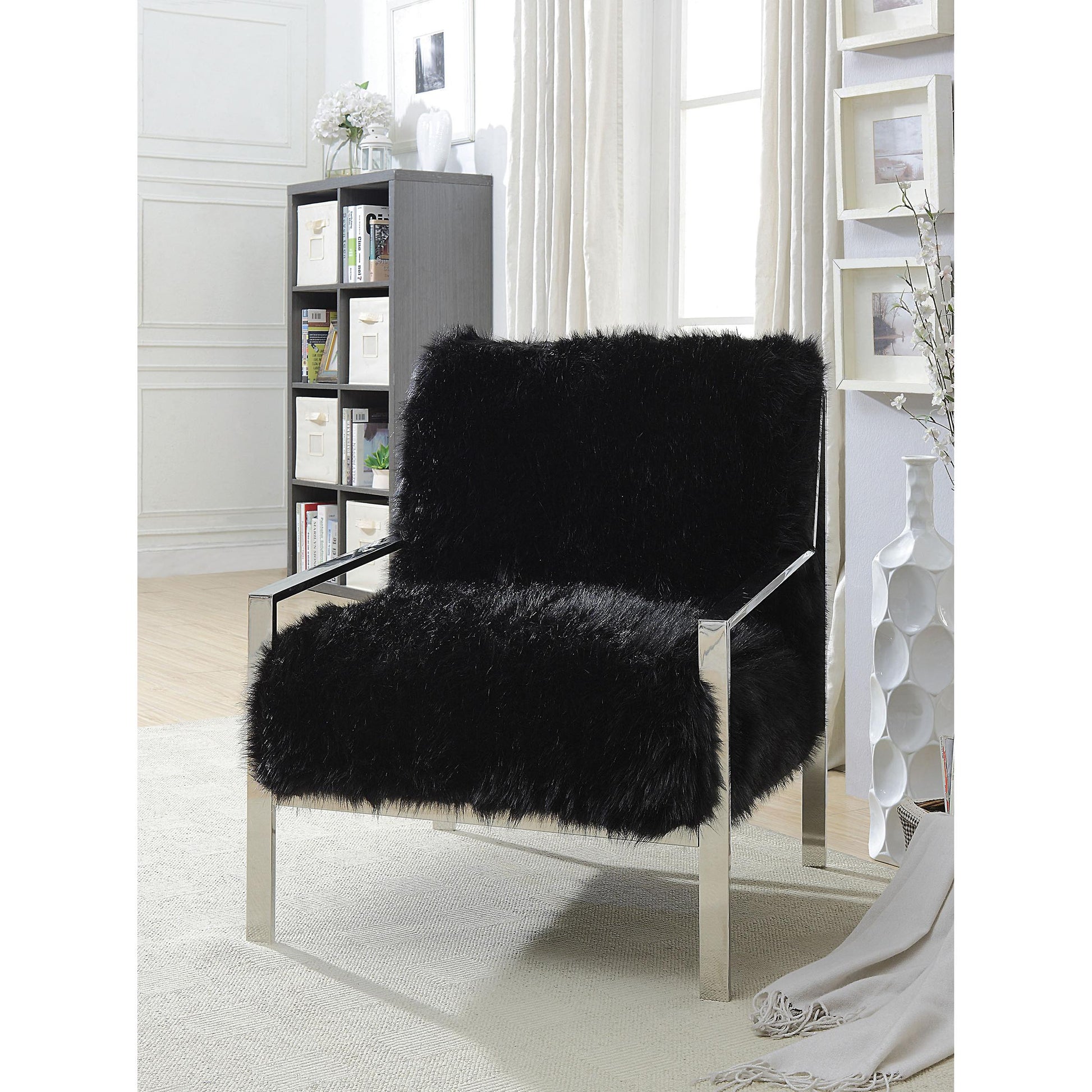  Furniture of America Birr Stationary Faux Fur Accent Chair CM-AC6137BK IMAGE 6