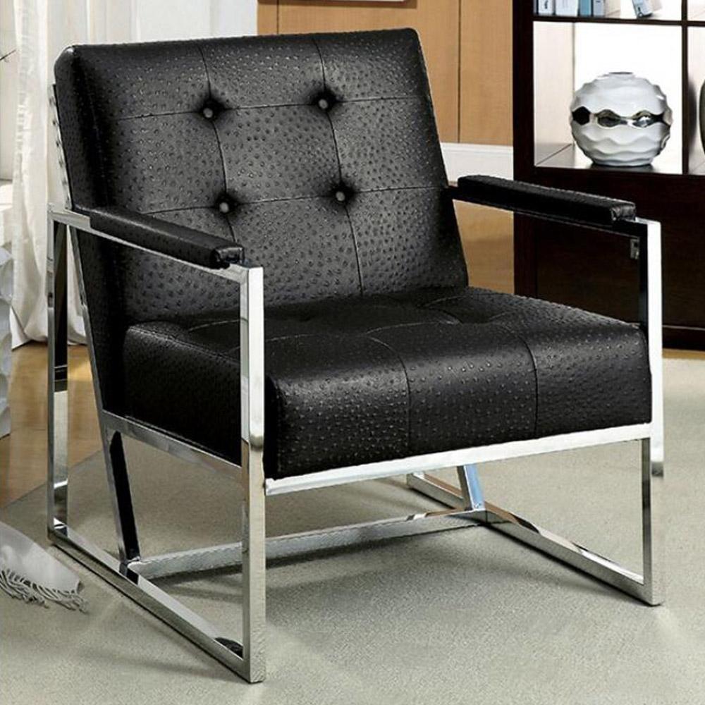  Furniture of America Estridge Stationary Leather Look Accent Chair CM-AC6272BK IMAGE 1