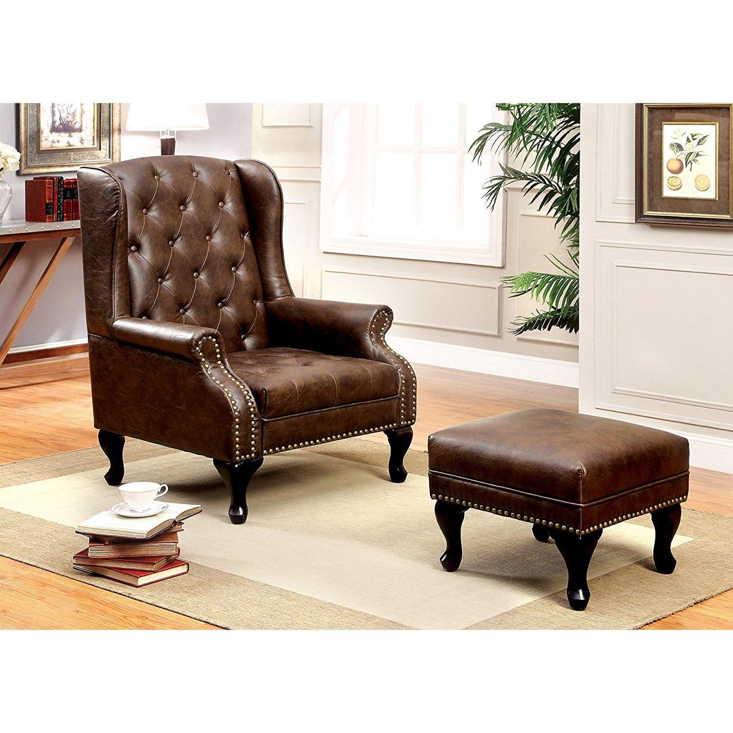 Furniture of America Vaugh Leather Ottoman CM-AC6801BR-OT IMAGE 2
