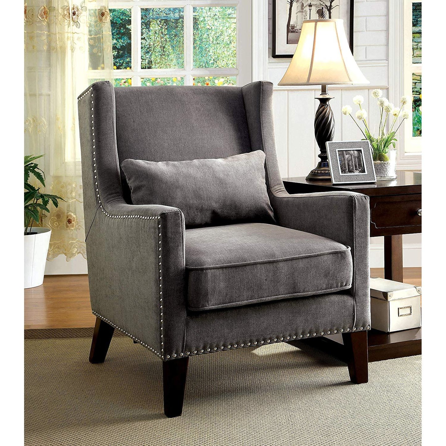  Furniture of America Tomar Stationary Fabric Accent Chair CM-AC6115GY IMAGE 2