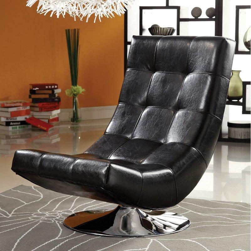  Furniture of America Trinidad Swivel Leather Look Accent Chair CM-AC6912BK IMAGE 1