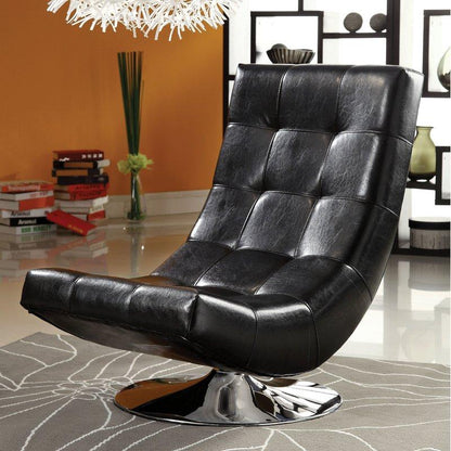  Furniture of America Trinidad Swivel Leather Look Accent Chair CM-AC6912BK IMAGE 1