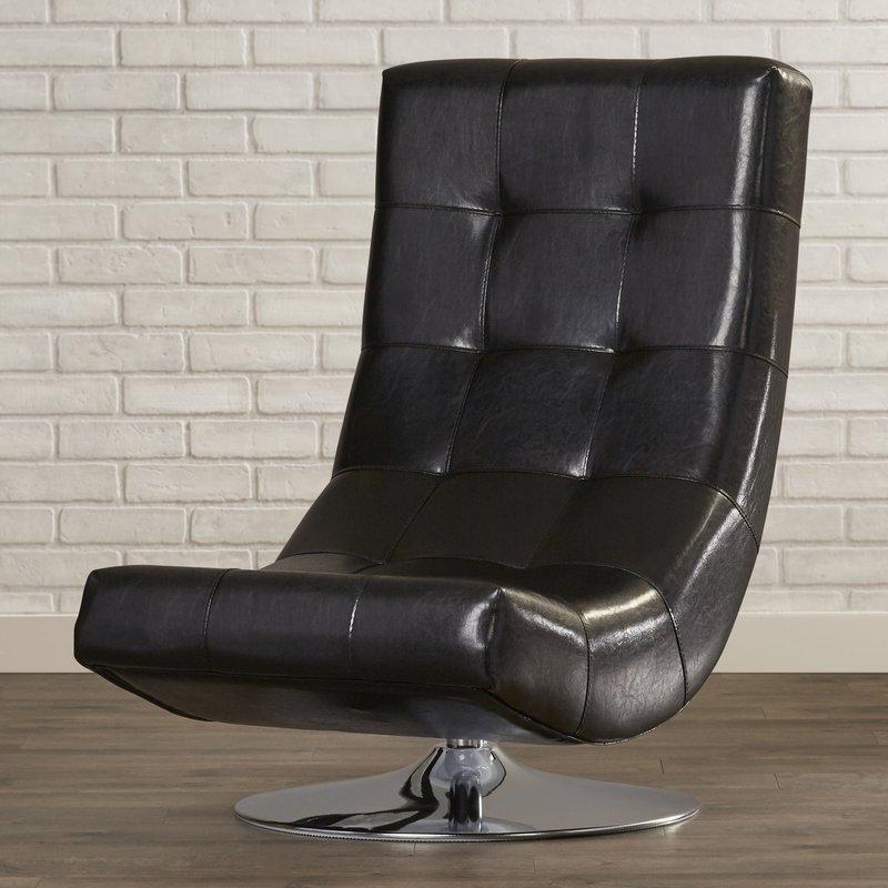  Furniture of America Trinidad Swivel Leather Look Accent Chair CM-AC6912BK IMAGE 2