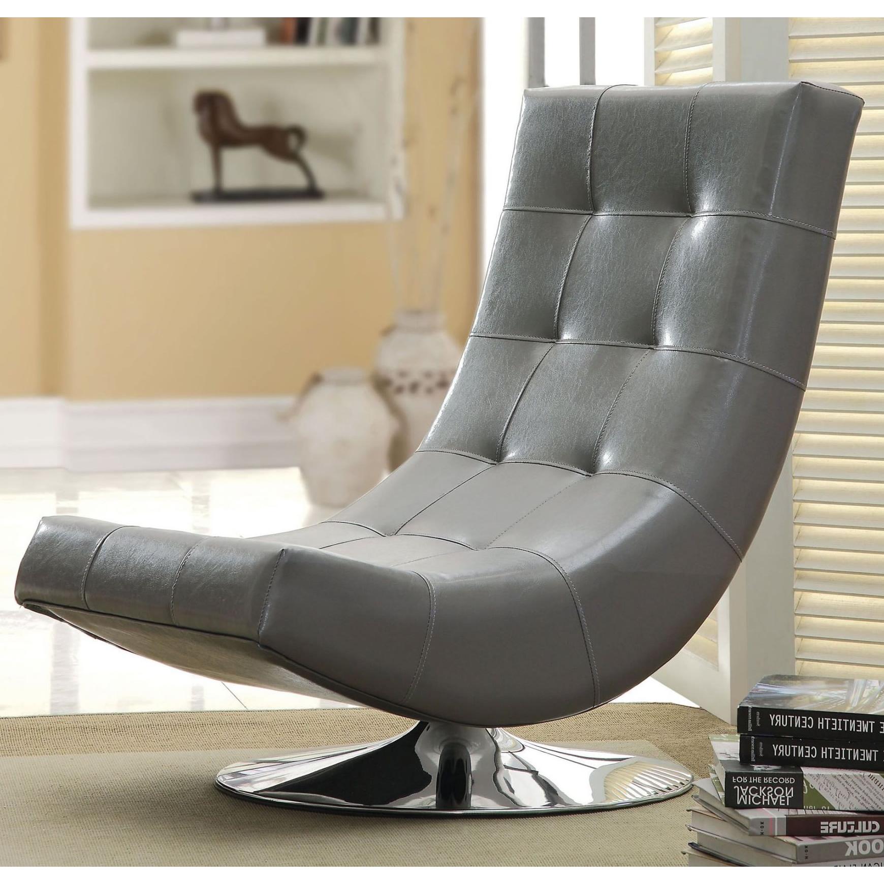  Furniture of America Trinidad Swivel Leather Look Accent Chair CM-AC6912GY IMAGE 2