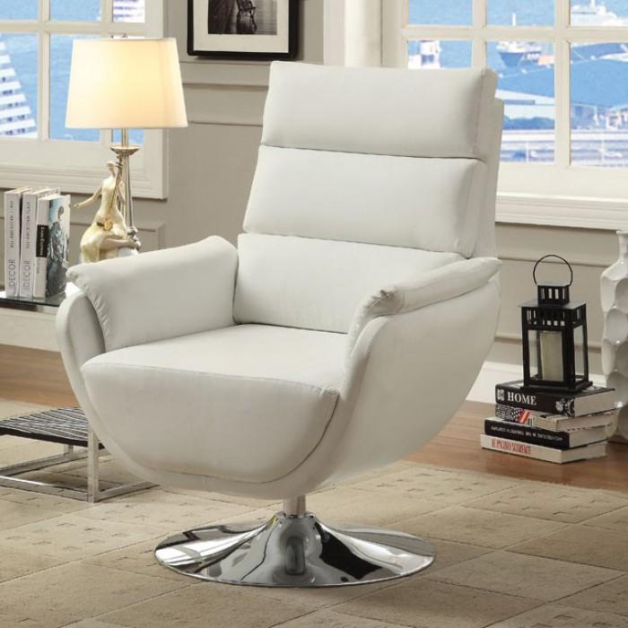  Furniture of America Kulm Swivel Leather Look Accent Chair CM-AC6111WH IMAGE 2