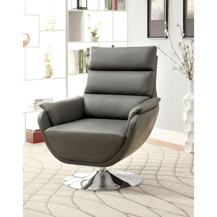  Furniture of America Kulm Swivel Leather Look Accent Chair CM-AC6111GY IMAGE 4