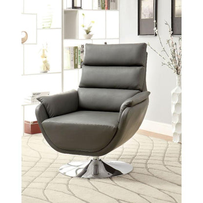  Furniture of America Kulm Swivel Leather Look Accent Chair CM-AC6111GY IMAGE 4