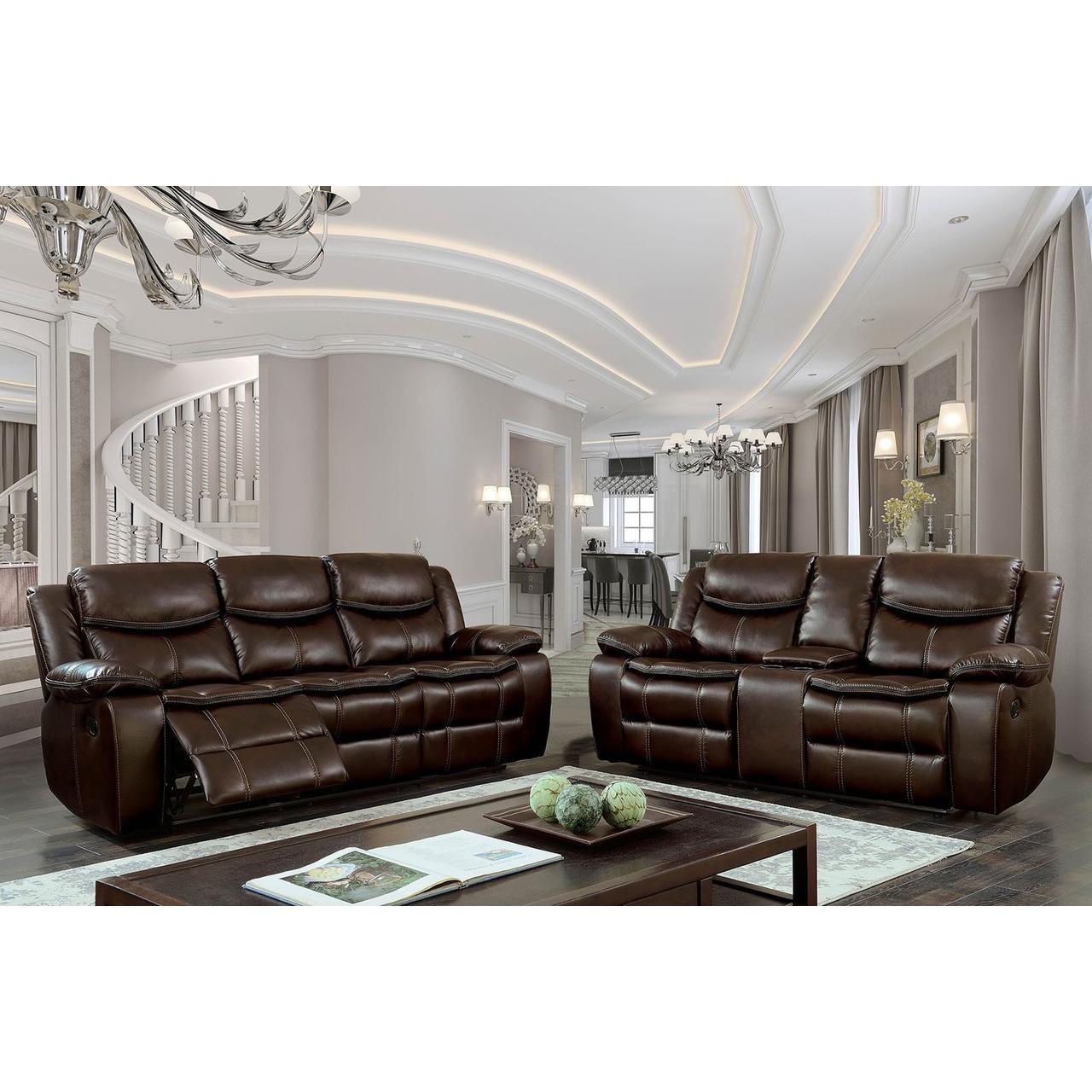  Furniture of America Pollux Reclining Leatherette Sofa CM6981BR-SF IMAGE 5