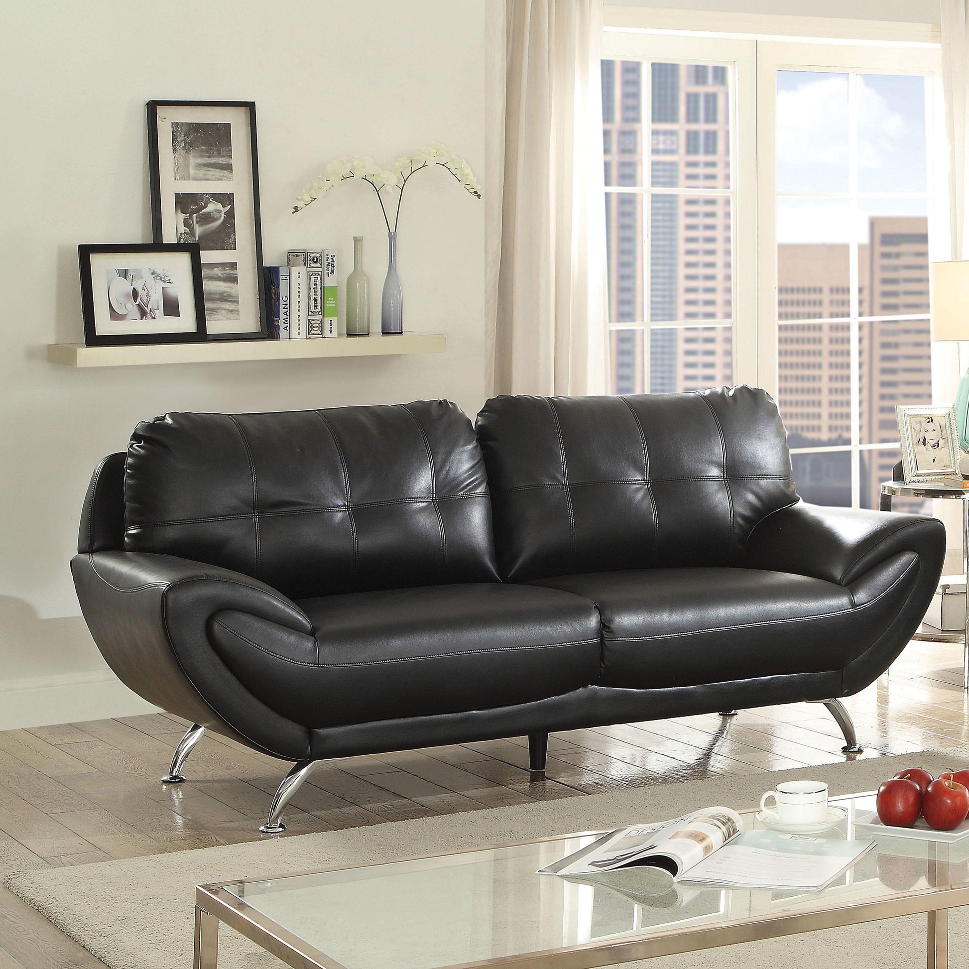  Furniture of America Reanna Stationary Leatherette Sofa CM6414BK-SF IMAGE 2
