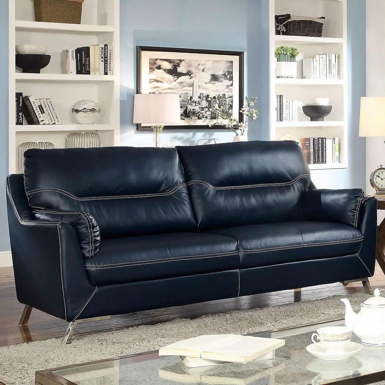  Furniture of America Nichola Stationary Leatherette Sofa CM6008BL-SF IMAGE 2