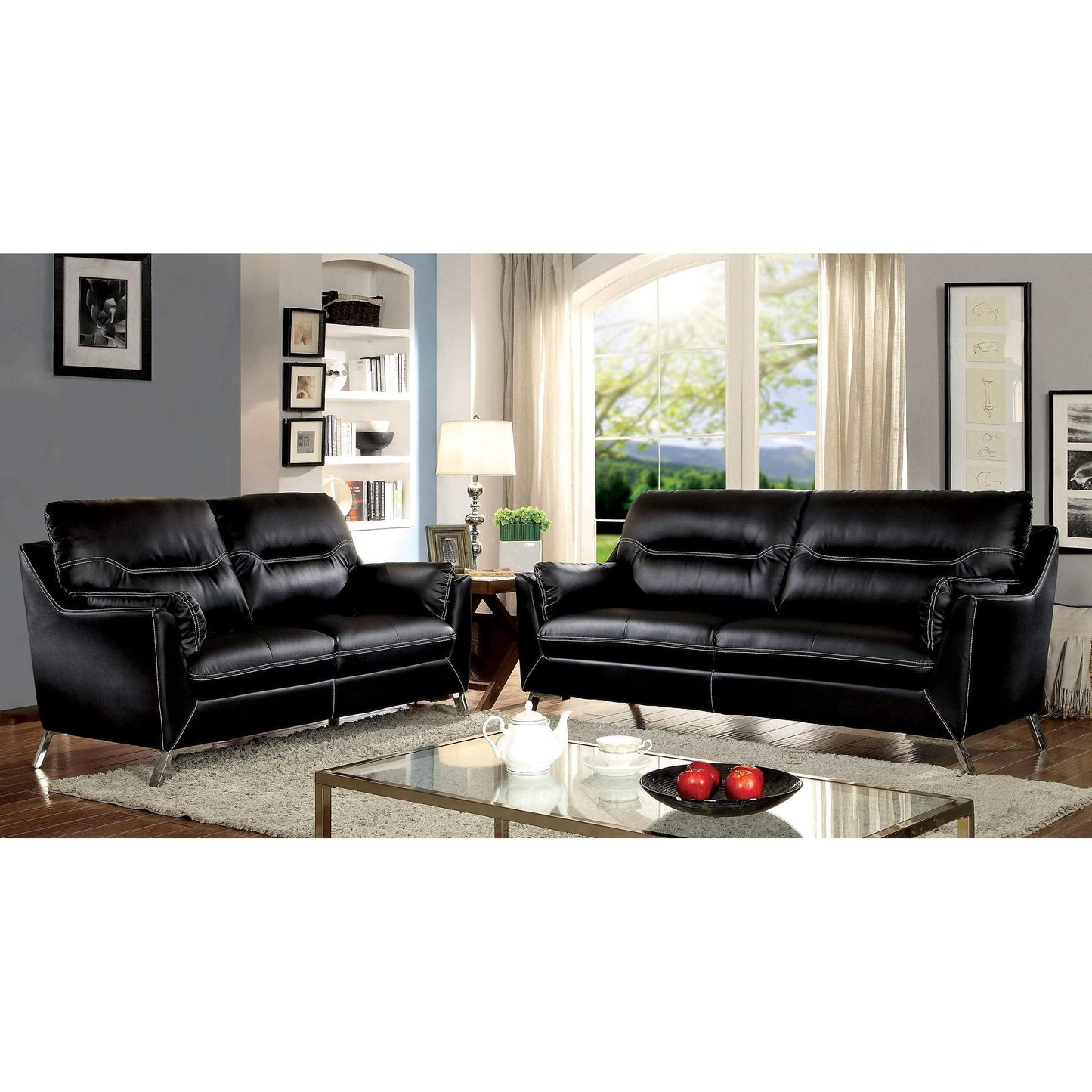  Furniture of America Nichola Stationary Leatherette Loveseat CM6008BK-LV IMAGE 6