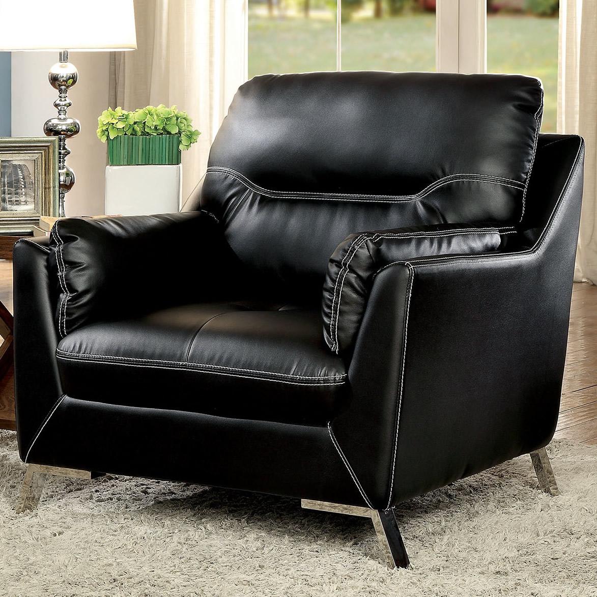  Furniture of America Nichola Stationary Leatherette Chair CM6008BK-CH IMAGE 3
