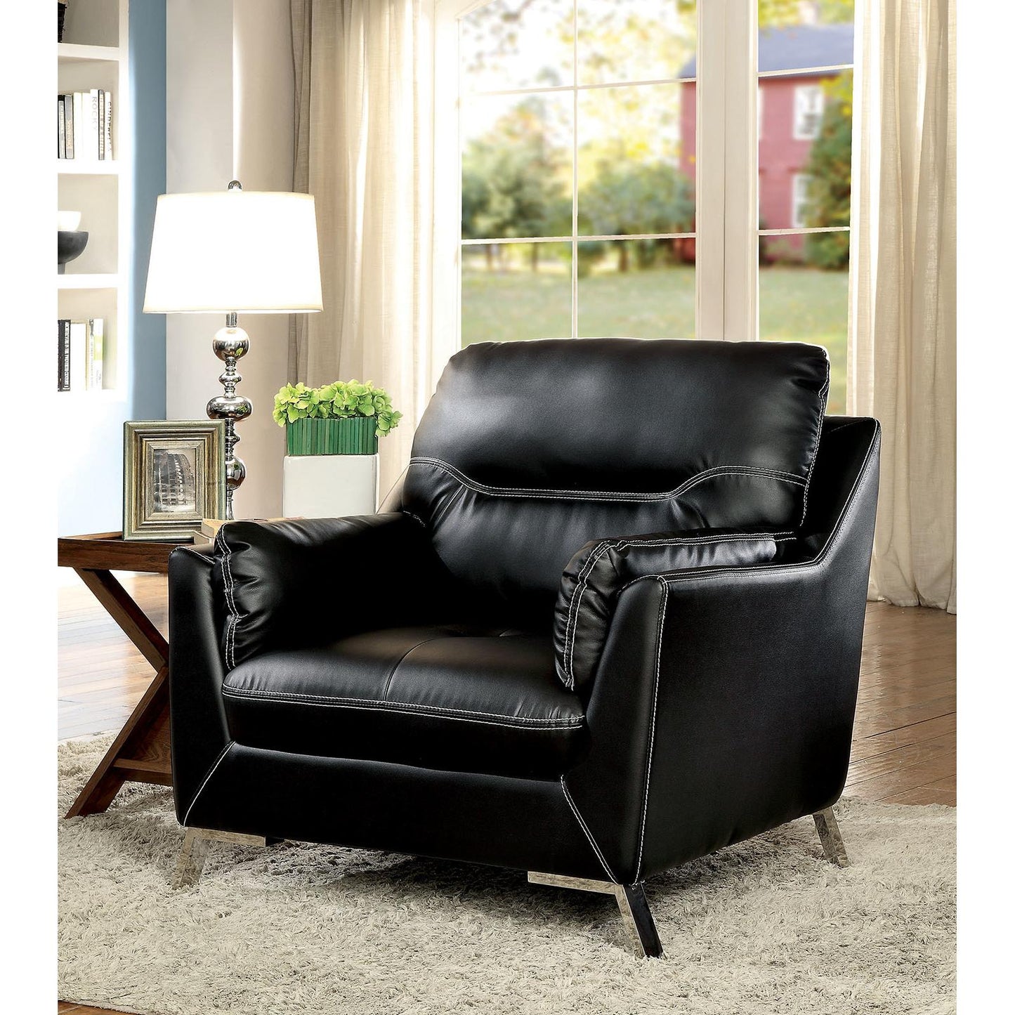 Furniture of America Nichola Stationary Leatherette Chair CM6008BK-CH IMAGE 4