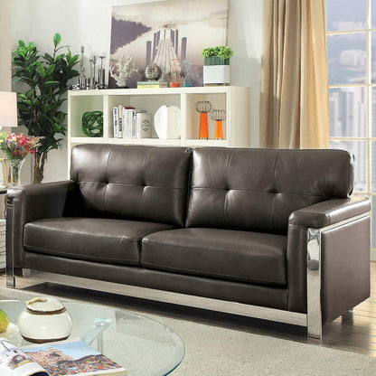  Furniture of America Nanette Stationary Leather Look Sofa CM6425GY-SF IMAGE 3