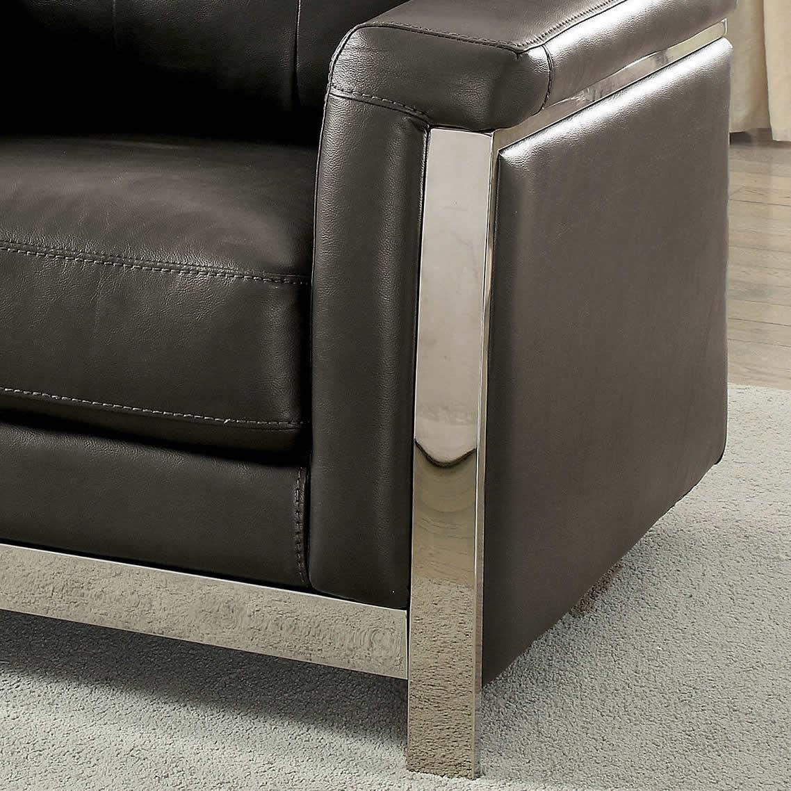  Furniture of America Nanette Stationary Leather Look Sofa CM6425GY-SF IMAGE 4