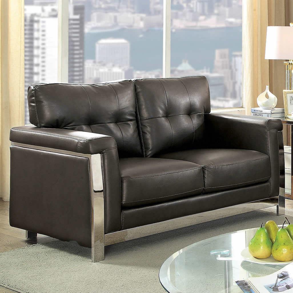  Furniture of America Nanette Stationary Leather Look Loveseat CM6425GY-LV IMAGE 3