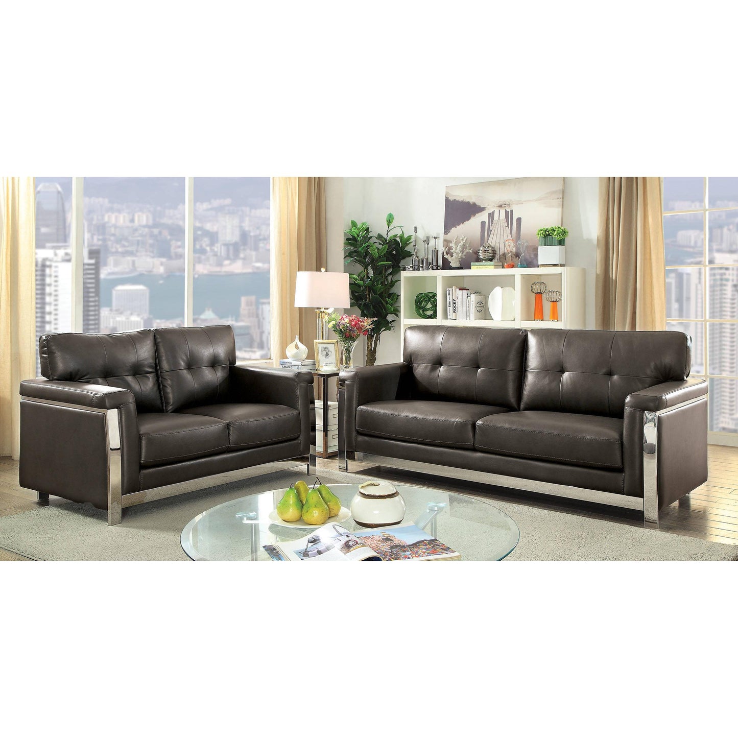  Furniture of America Nanette Stationary Leather Look Loveseat CM6425GY-LV IMAGE 6