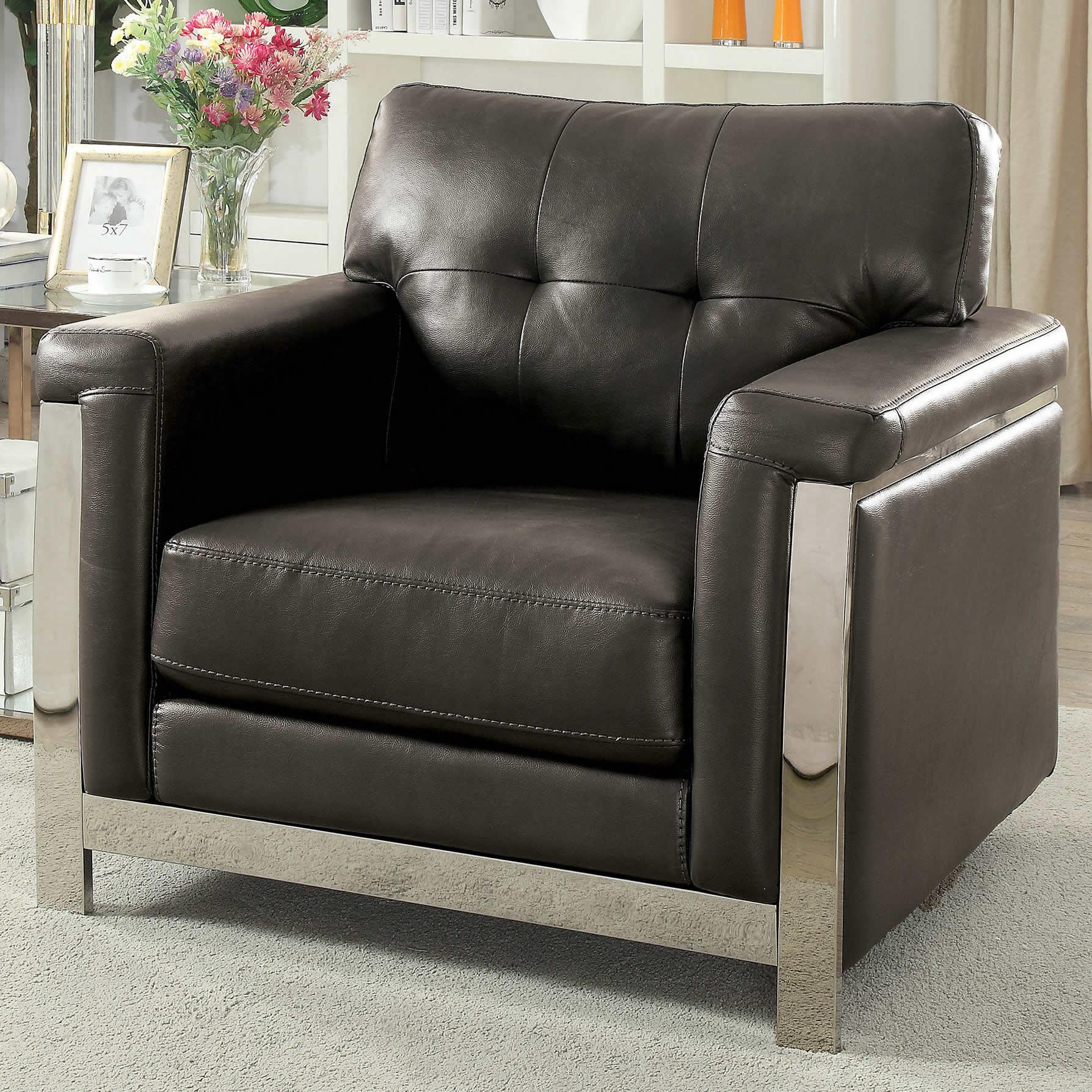  Furniture of America Nanette Stationary Leather Look Chair CM6425GY-CH IMAGE 3