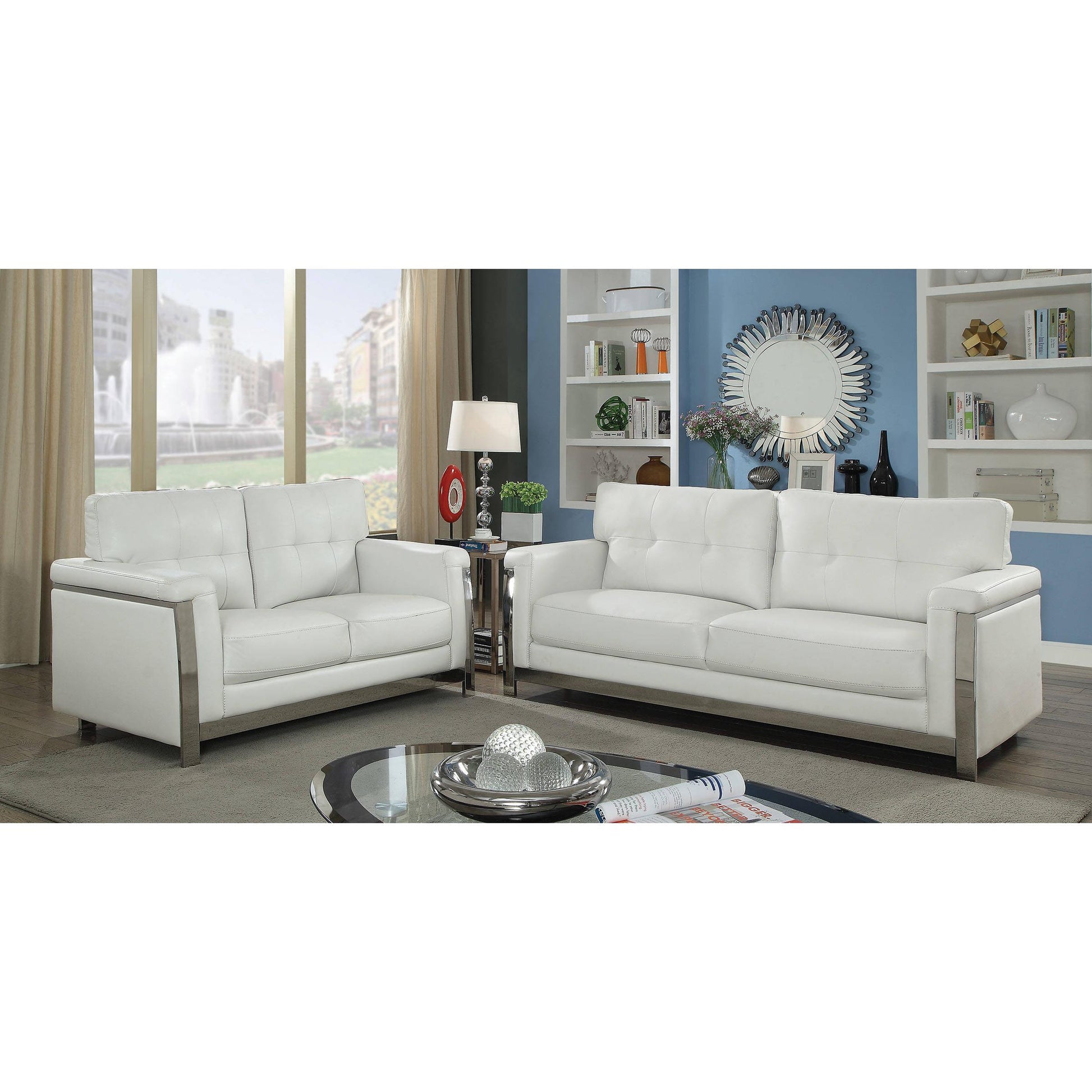  Furniture of America Nanette Stationary Leather Look Loveseat CM6425WH-LV IMAGE 5