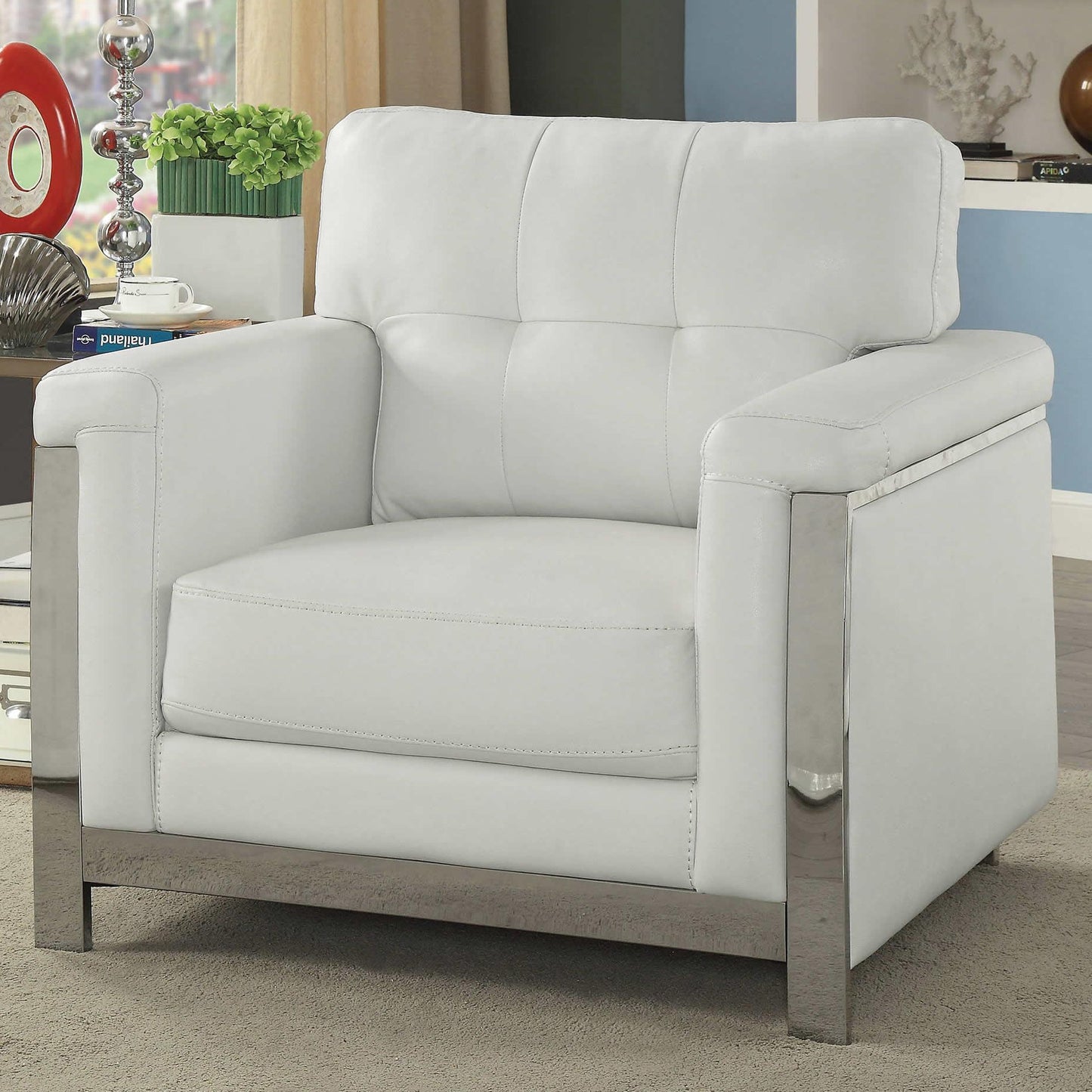  Furniture of America Nanette Stationary Leather Look Chair CM6425WH-CH IMAGE 2