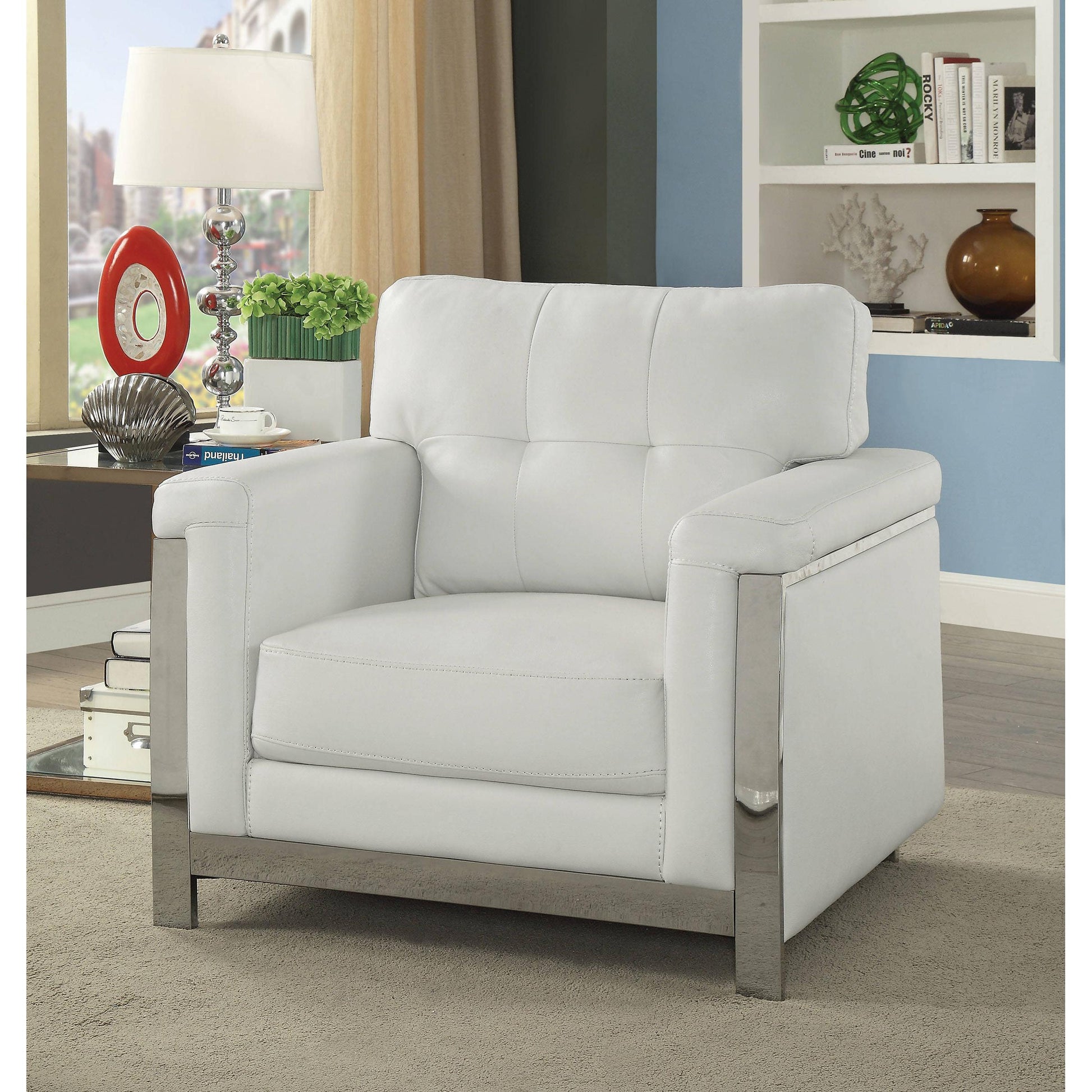  Furniture of America Nanette Stationary Leather Look Chair CM6425WH-CH IMAGE 6