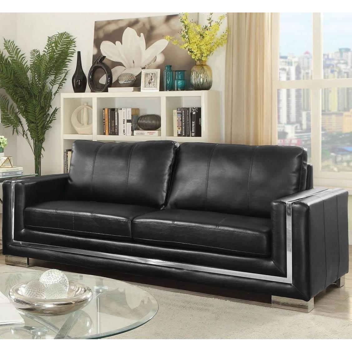  Furniture of America Perla Stationary Leather Look Sofa CM6424BK-SF IMAGE 2
