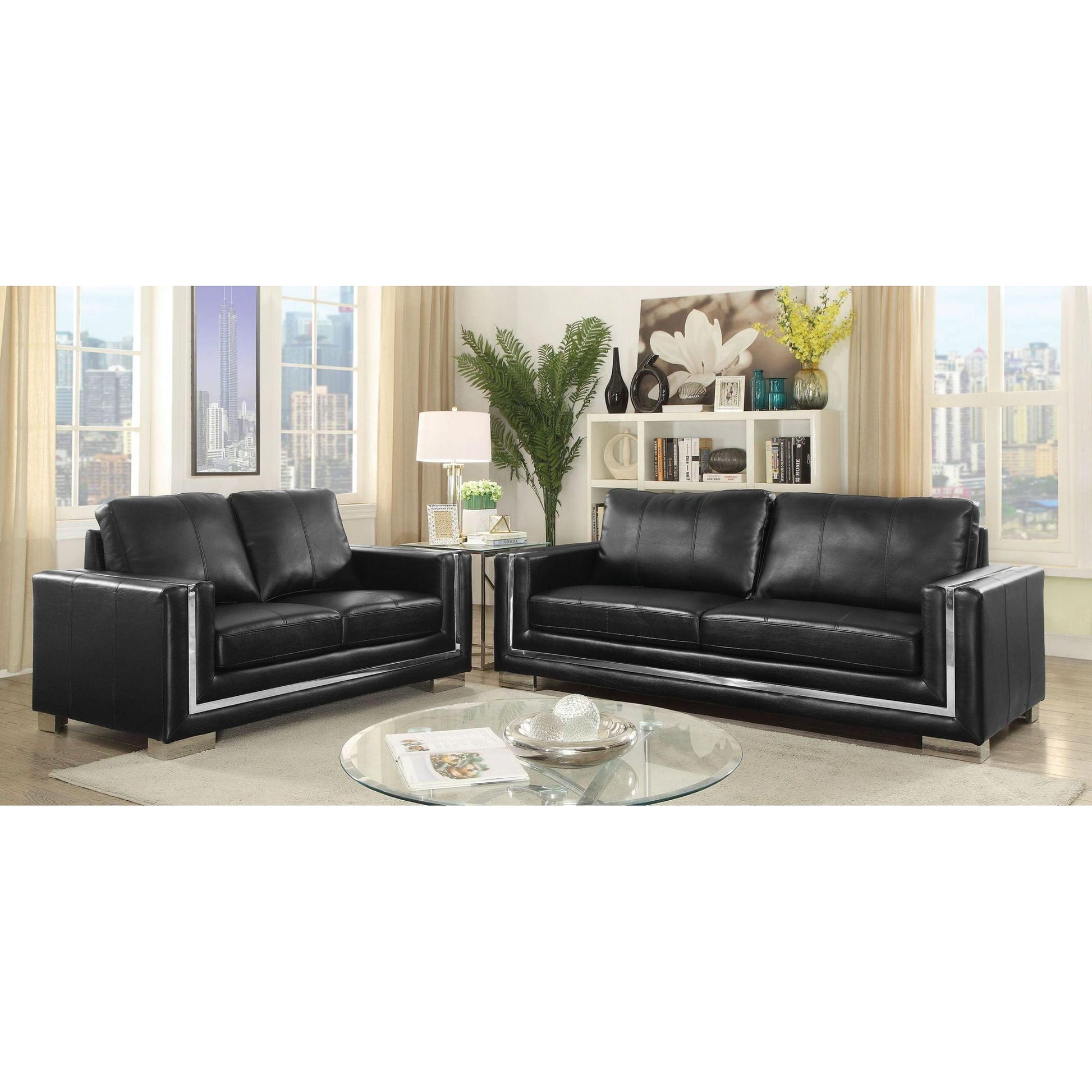  Furniture of America Perla Stationary Leather Look Sofa CM6424BK-SF IMAGE 5