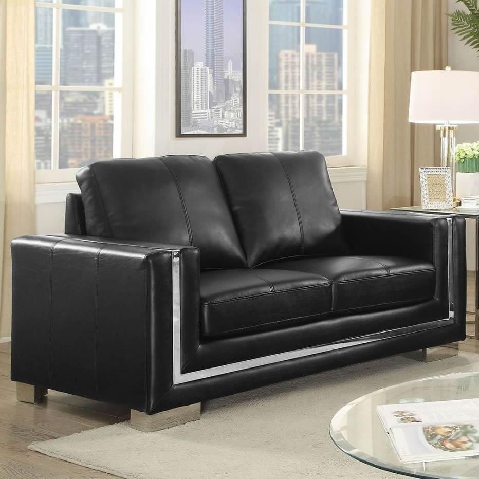  Furniture of America Perla Stationary Leather Look Loveseat CM6424BK-LV IMAGE 2
