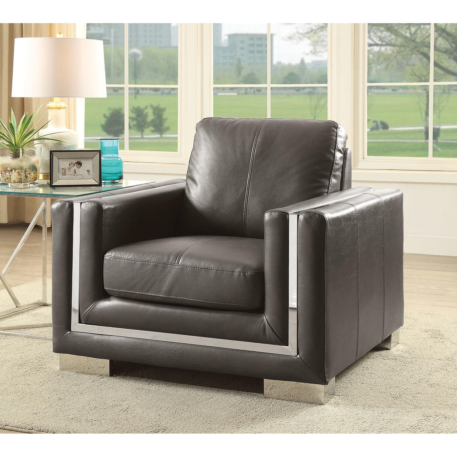  Furniture of America Perla Stationary Leather Look Chair CM6424GY-CH IMAGE 2
