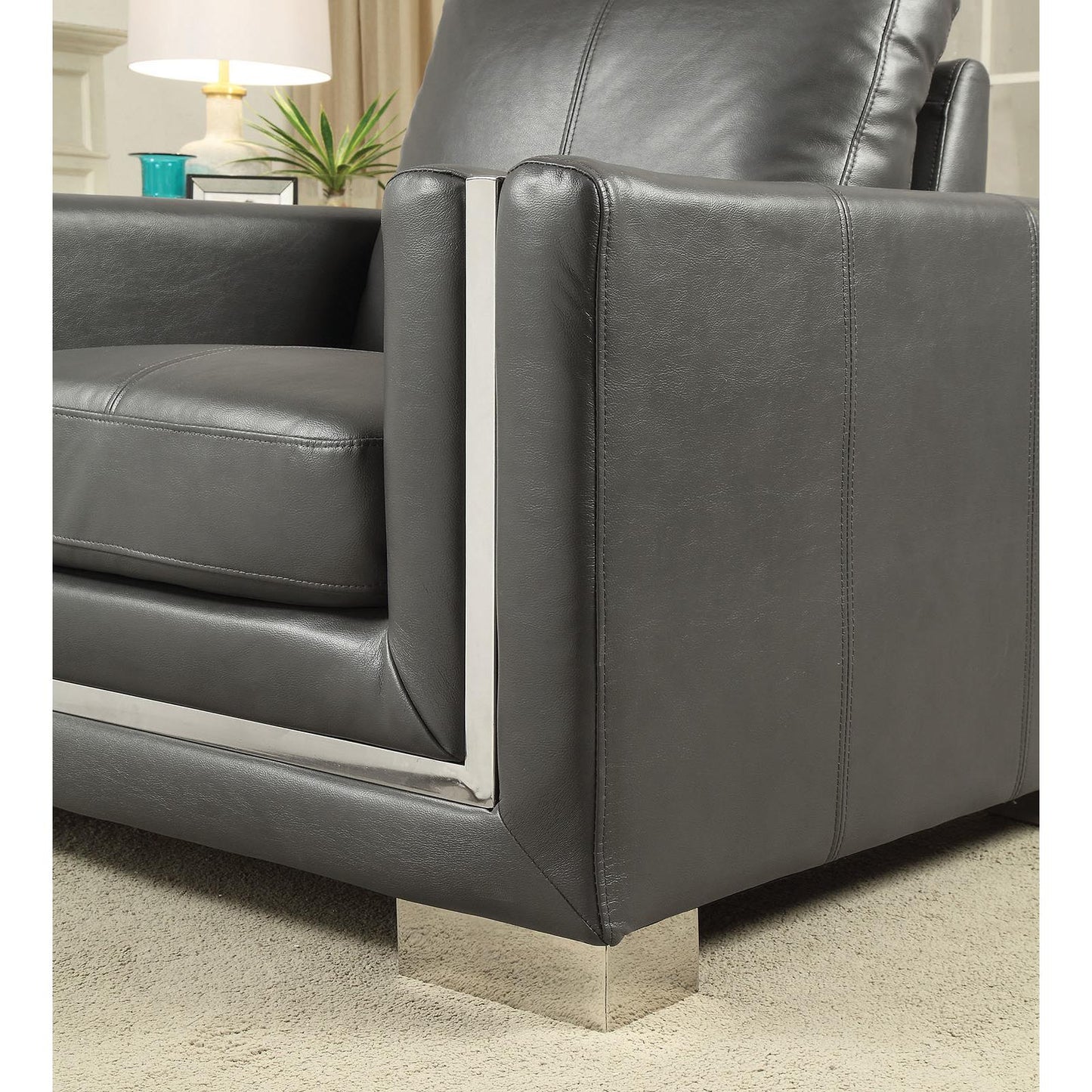  Furniture of America Perla Stationary Leather Look Chair CM6424GY-CH IMAGE 3