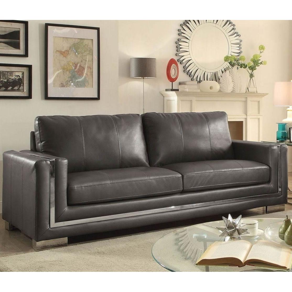  Furniture of America Perla Stationary Leather Look Sofa CM6424GY-SF IMAGE 2