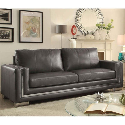  Furniture of America Perla Stationary Leather Look Sofa CM6424GY-SF IMAGE 2