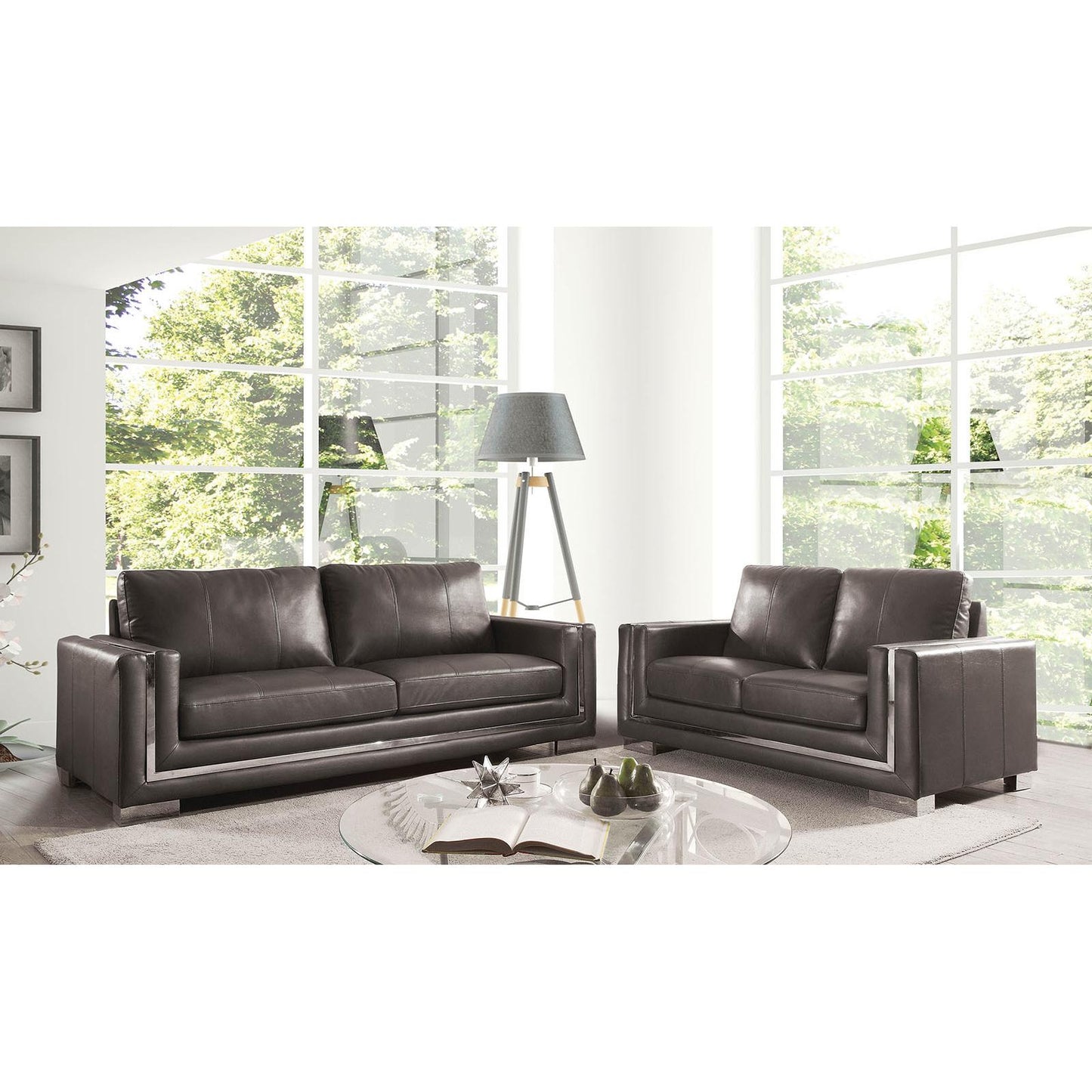  Furniture of America Perla Stationary Leather Look Loveseat CM6424GY-LV IMAGE 6