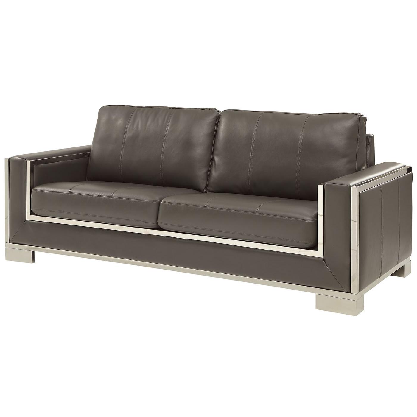  Furniture of America Monika Stationary Leather Look Sofa CM6423GY-SF IMAGE 1