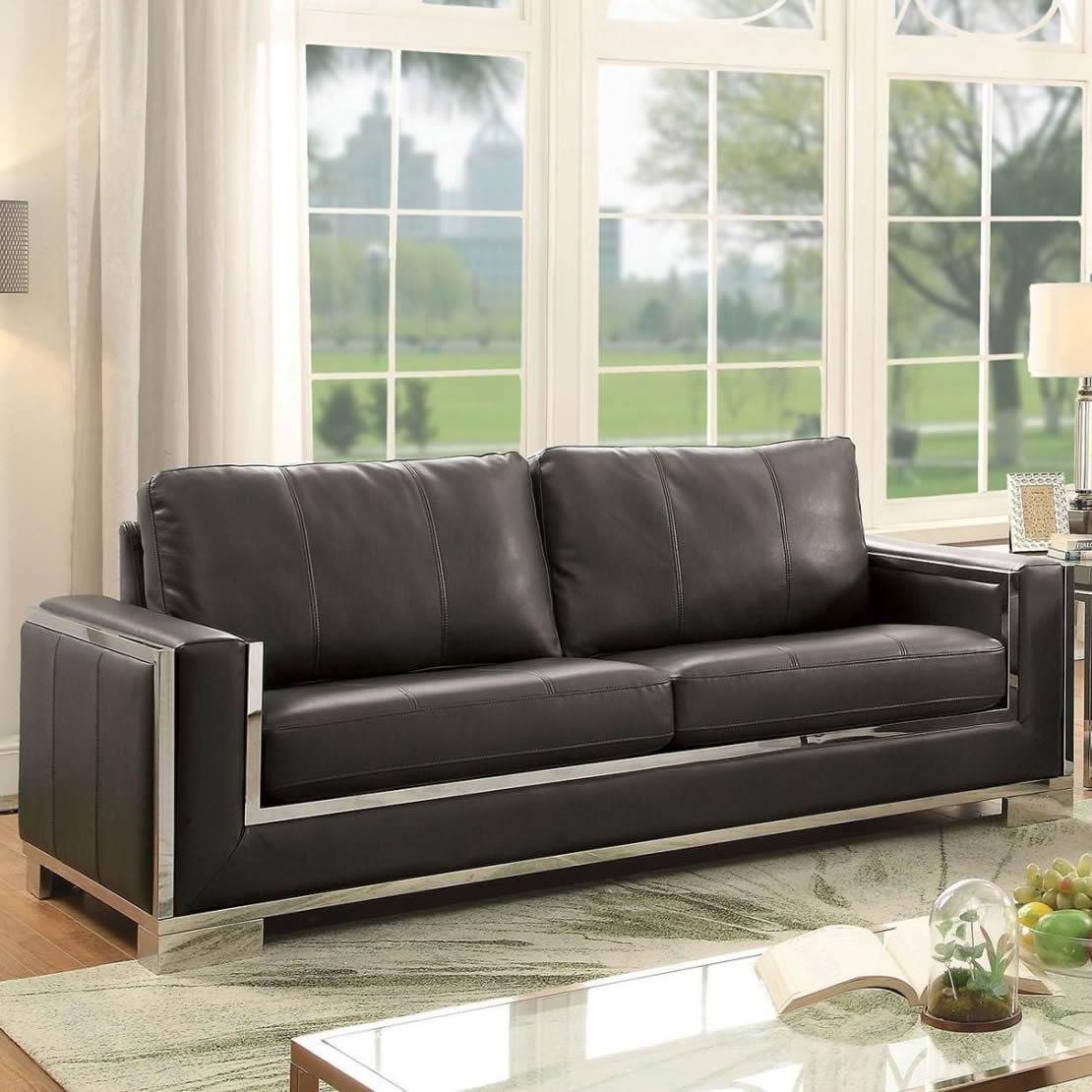  Furniture of America Monika Stationary Leather Look Sofa CM6423GY-SF IMAGE 2