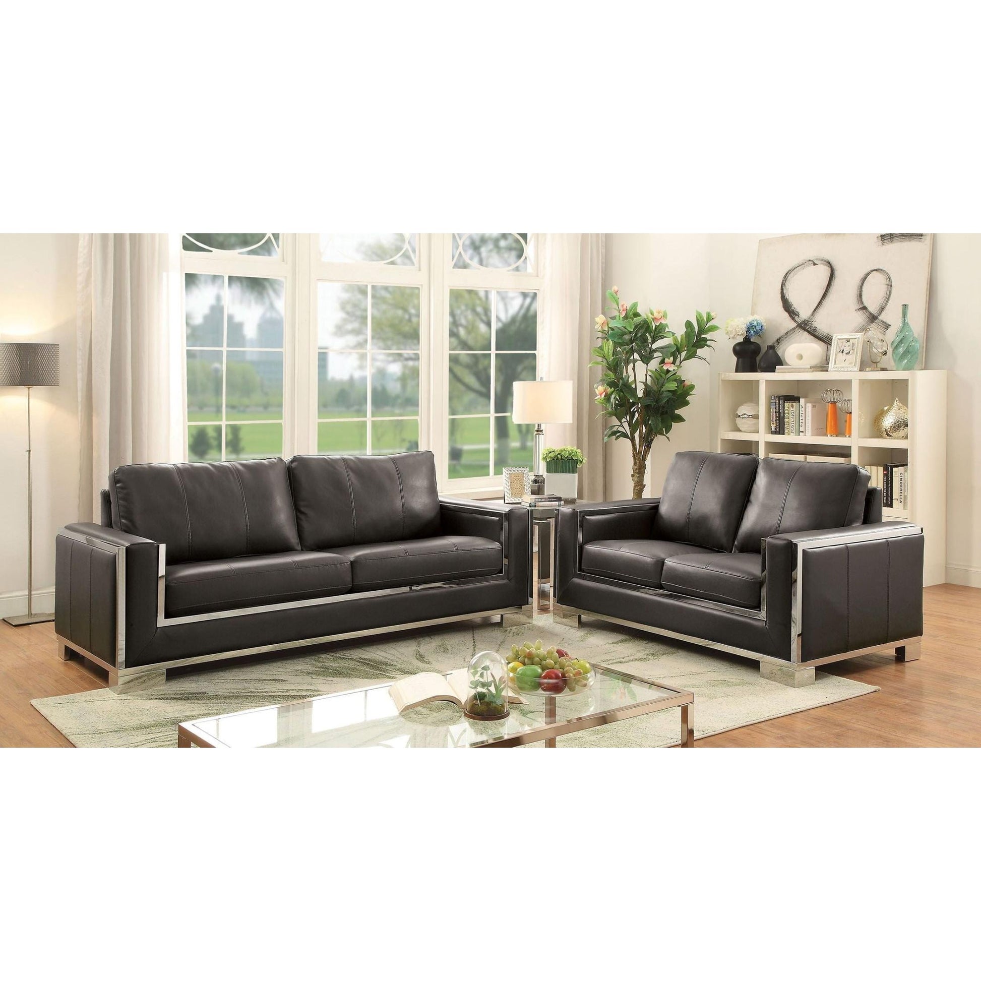  Furniture of America Monika Stationary Leather Look Loveseat CM6423GY-LV IMAGE 5