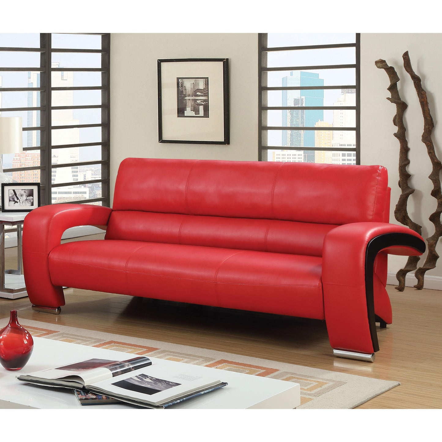  Furniture of America Wezen Stationary Leatherette Sofa CM6412RD-SF IMAGE 3