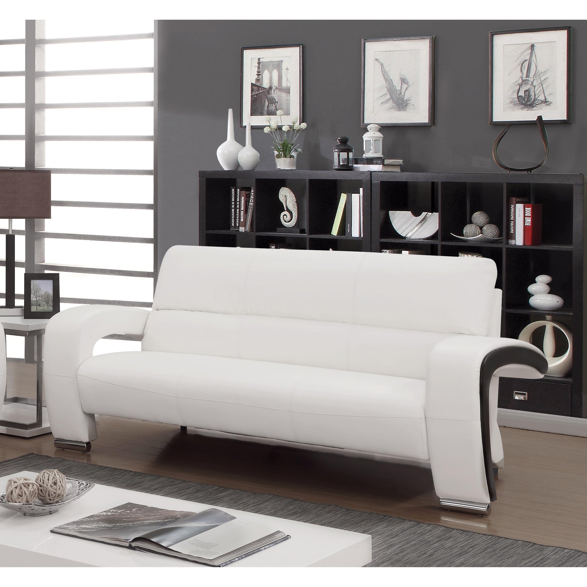  Furniture of America Wezen Stationary Leatherette Sofa CM6412WH-SF IMAGE 3