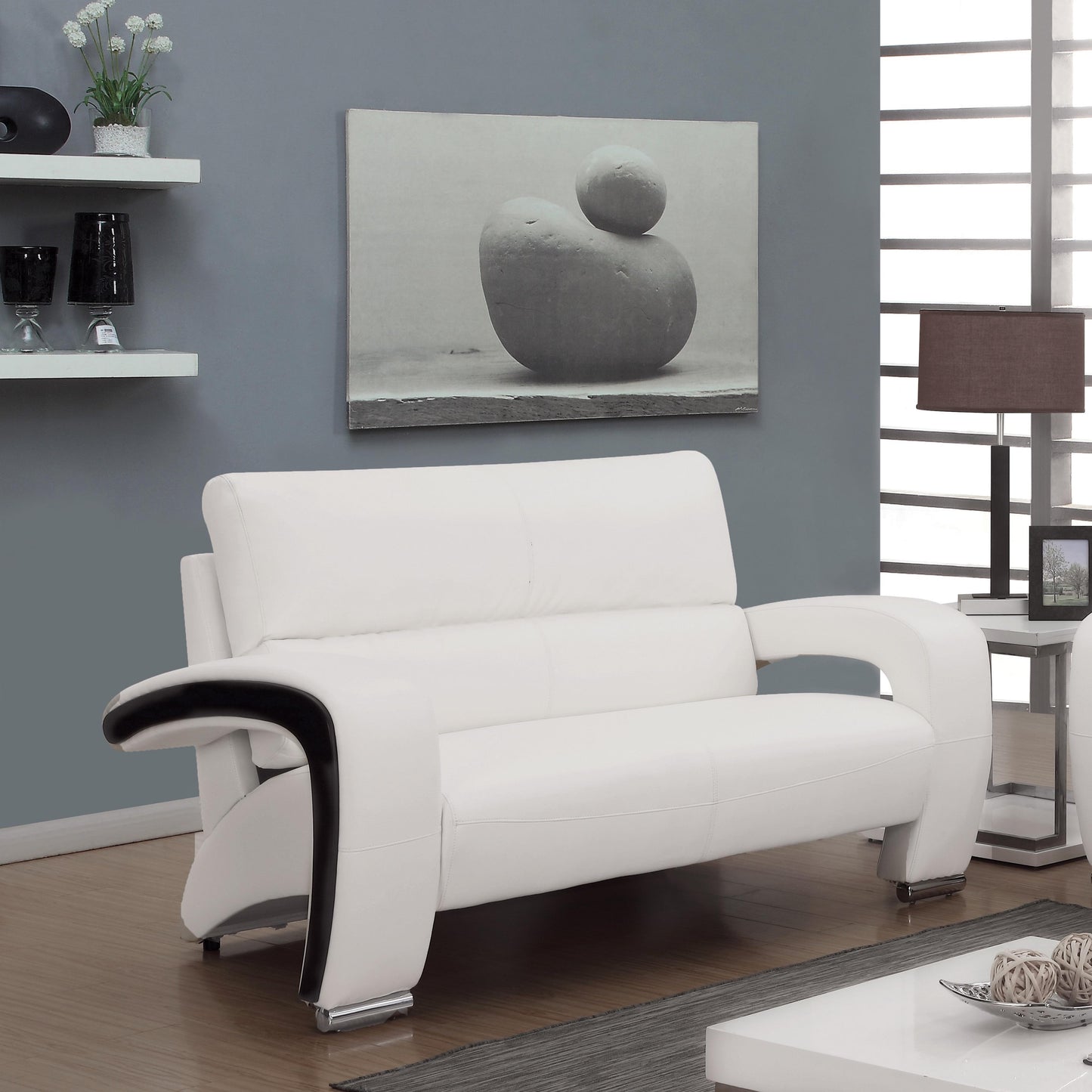  Furniture of America Wezen Stationary Leatherette Loveseat CM6412WH-LV IMAGE 4