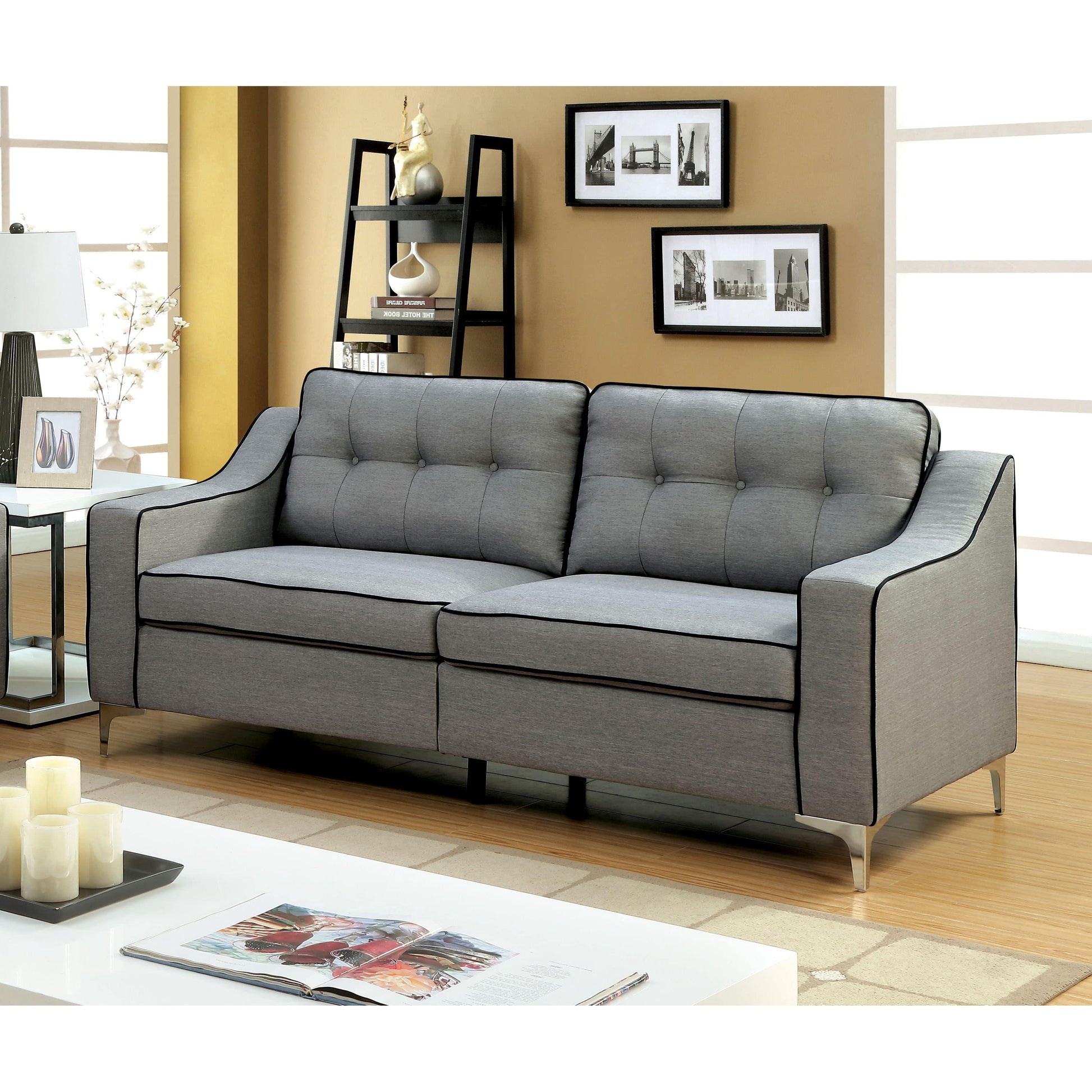  Furniture of America Glenda Stationary Fabric Sofa CM6850GY-SF IMAGE 2