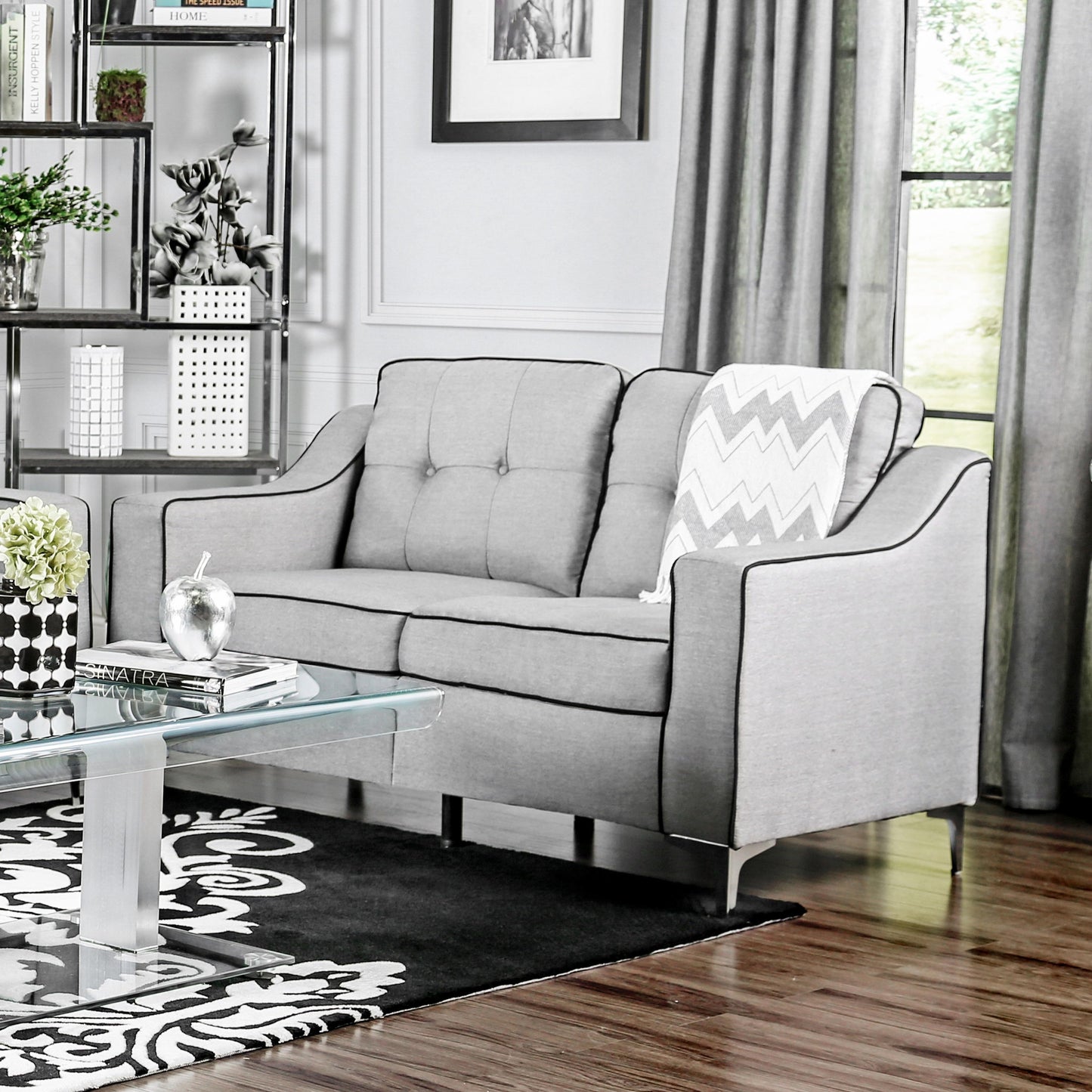  Furniture of America Glenda Stationary Fabric Loveseat CM6850GY-LV IMAGE 2